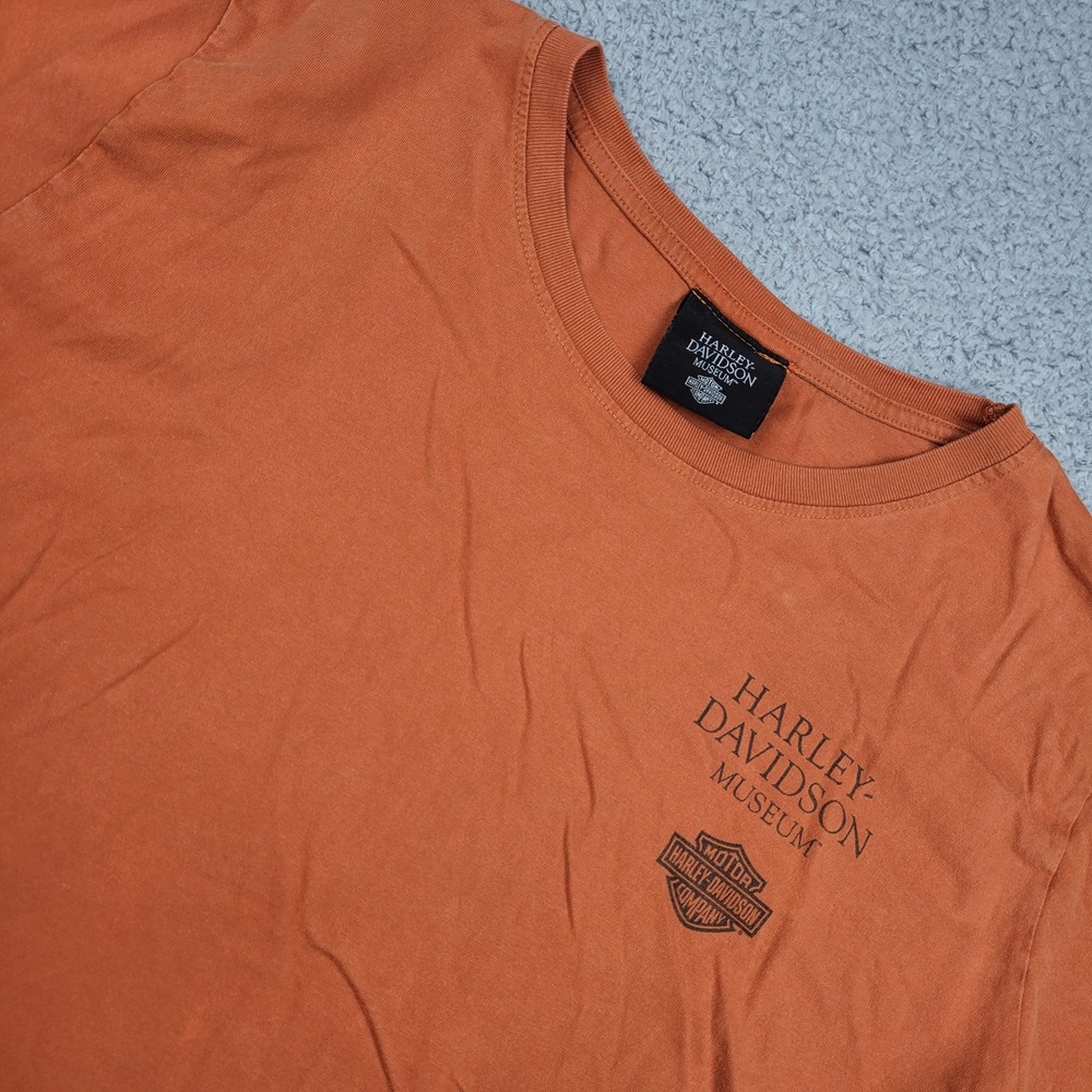 Harley Davidson Museum Orange T Shirt Mens XL Graphic Tee "Now the‎ 1927 Twin"